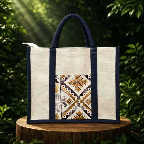 Jute Shopper Bag | Zipper Closure & Front Pocket M